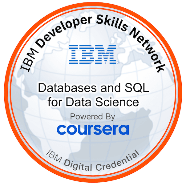 Databases And SQL For Data Science badge