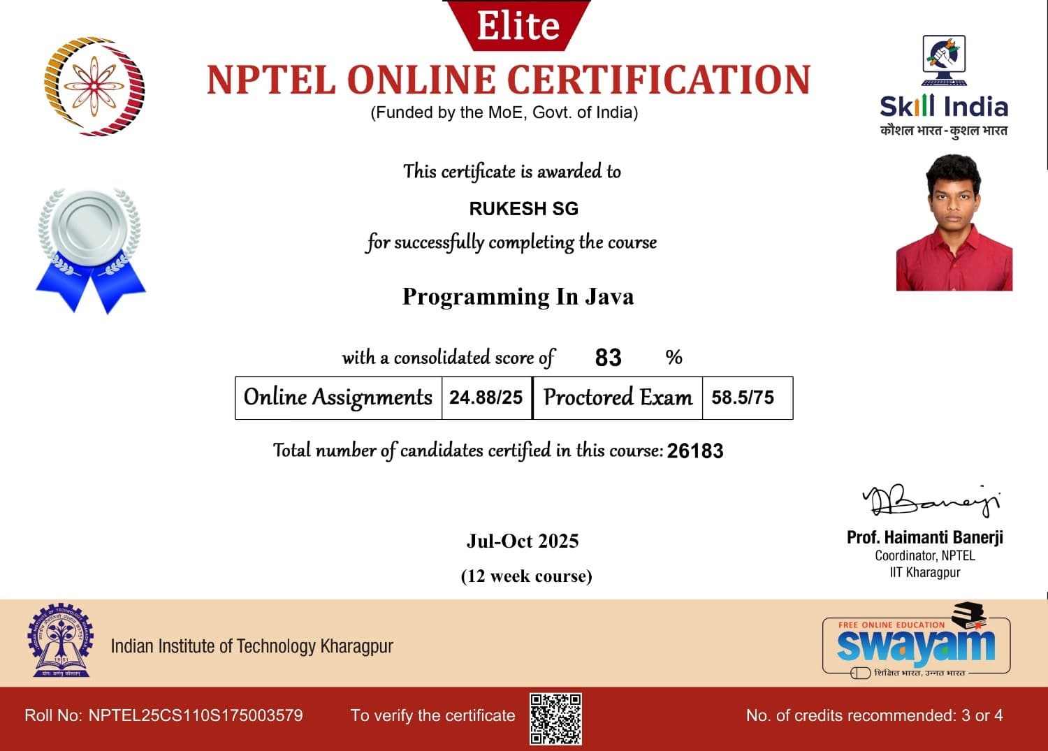 Programming in Java certificate preview